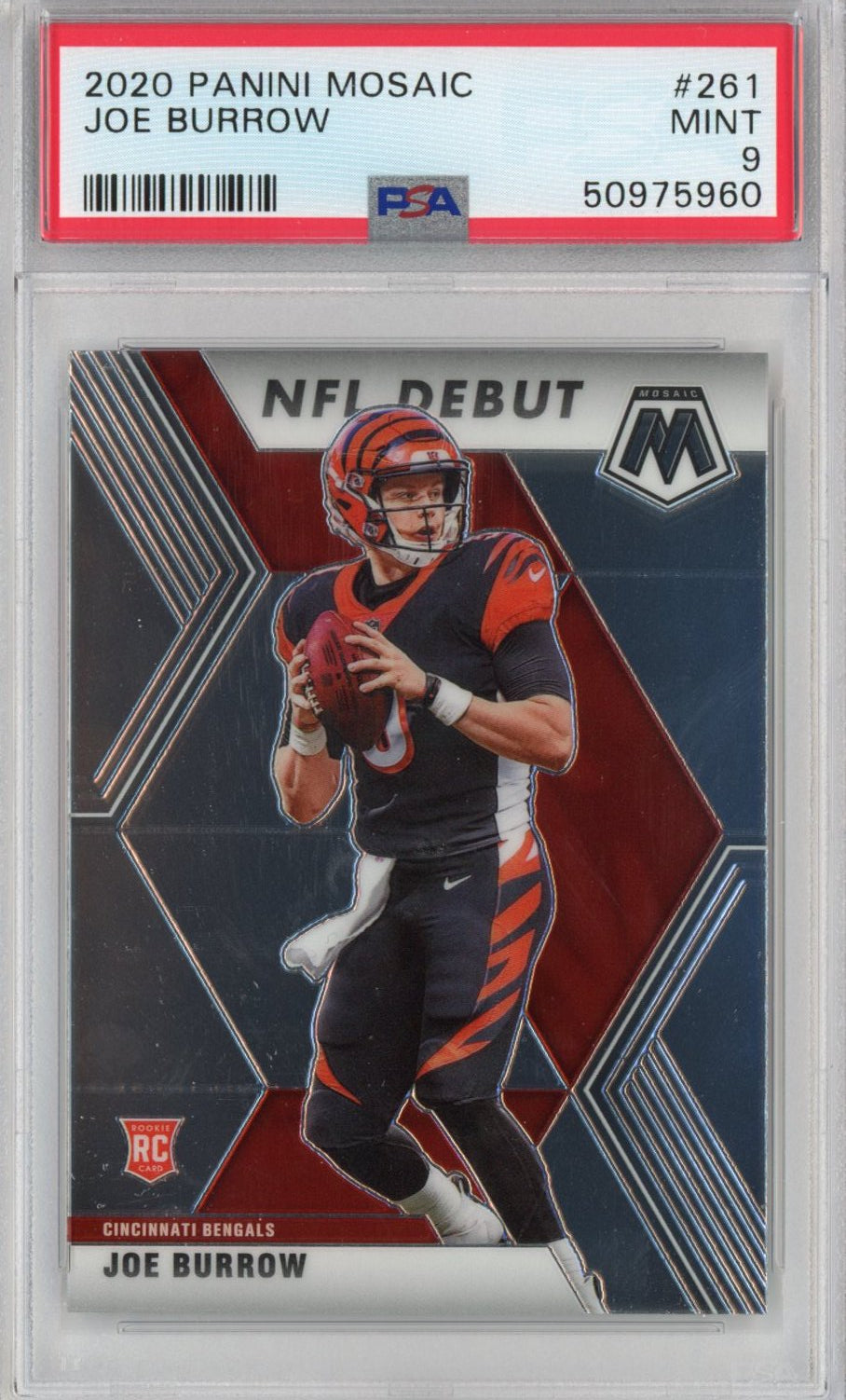 Graded 2020 Panini Mosaic Joe Burrow #261 Rookie RC Football Card PSA 9 Mint