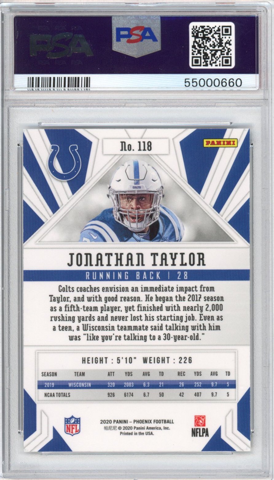 Graded 2020 Panini Phoenix Jonathan Taylor #118 Fire Burst Rookie RC Football Card PSA 10 Gem Mint