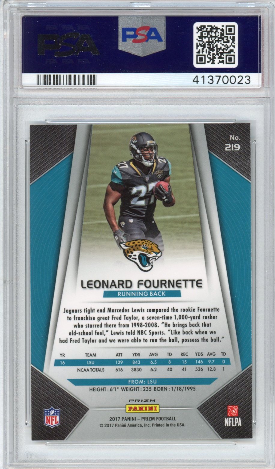 Graded 2017 Panini Prizm Leonard Fournette #219 Disco Rookie RC Football Card PSA 10 Gem Mint