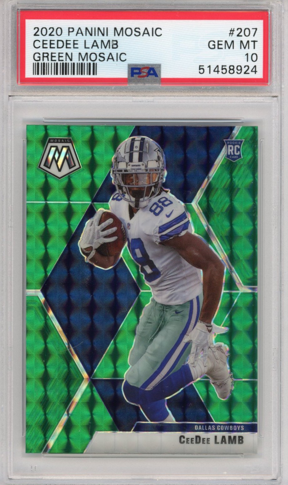 Graded 2020 Panini Mosaic CeeDee Lamb #207 Green Rookie RC Football Card PSA 10 Gem Mint