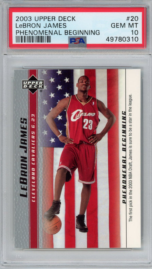 Graded 2003-04 Upper Deck UD LeBron James #20 Phenomenal Beginning Rookie RC Basketball Card PSA 10 Gem Mint