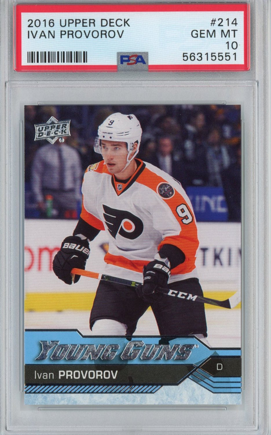 Graded 2016-17 Upper Deck UD Ivan Provorov #214 Rookie RC Hockey Card PSA 10 Gem Mint