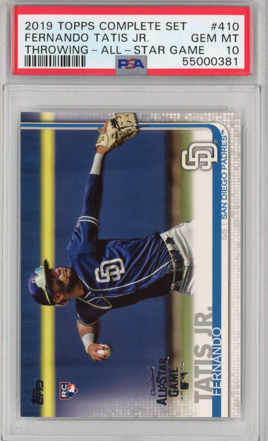 Graded 2019 Topps Complete Set Fernando Tatis Jr. #410 Throwing All-Star Game Rookie RC Baseball Card PSA 10 Gem Mint