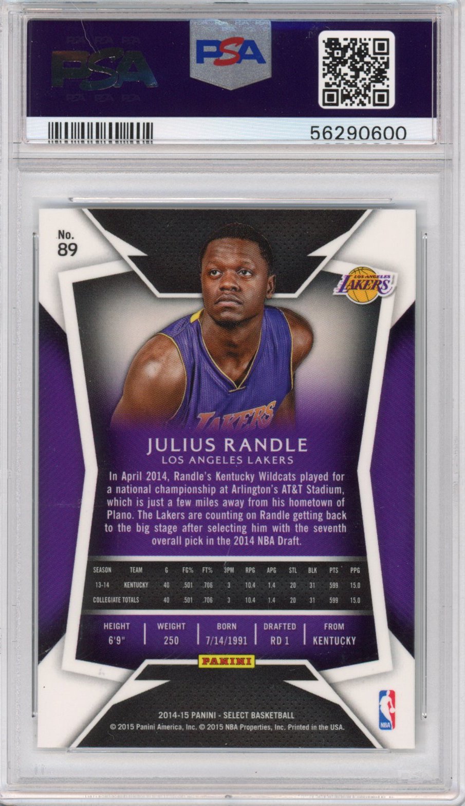 Graded 2014-15 Panini Select Julius Randle #89 Rookie RC Basketball Card PSA 10 Gem Mint - Sport Cards