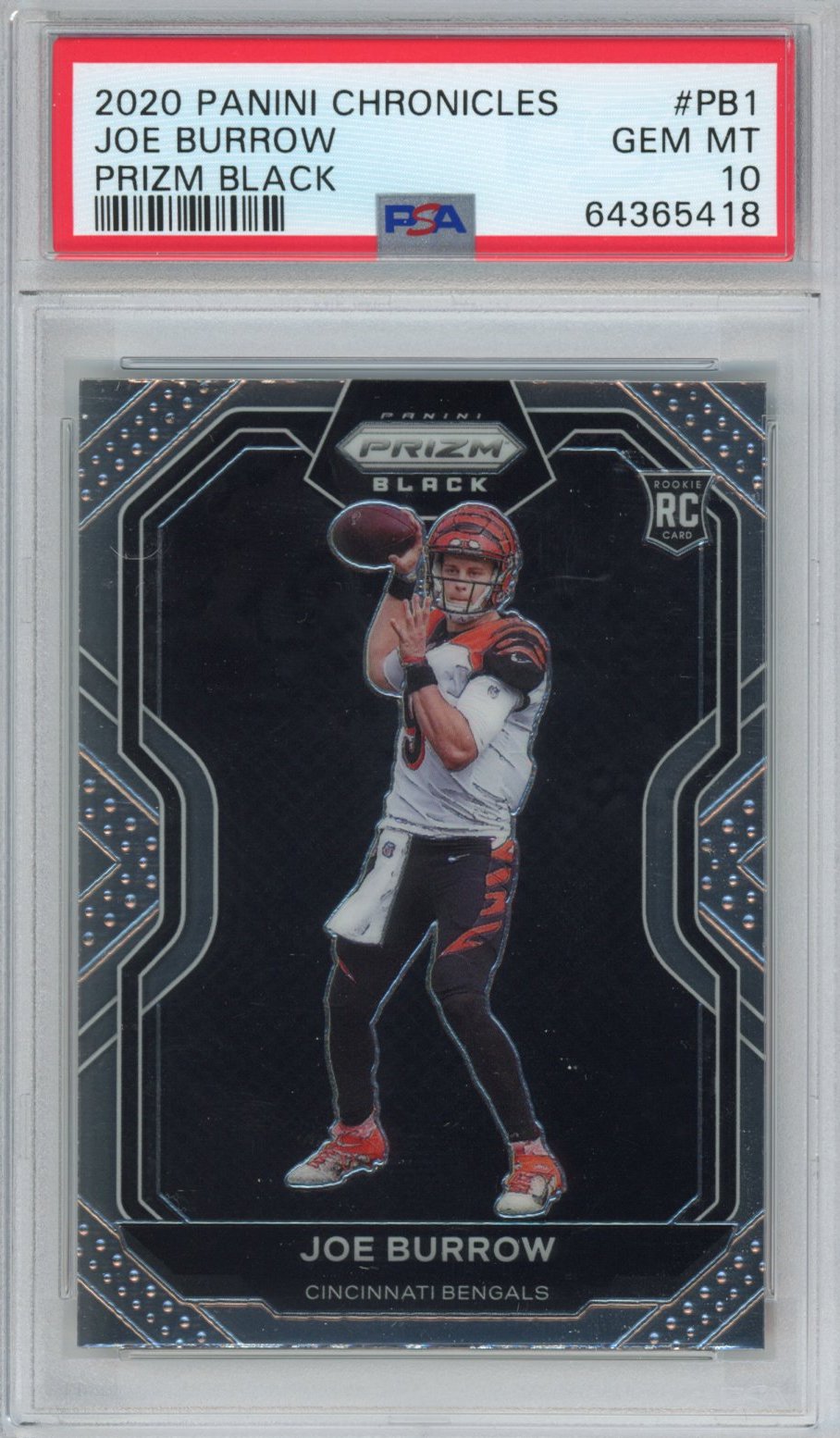 Graded 2020 Panini Chronicles Joe Burrow #PB1 Prizm Black Rookie RC Football Card PSA 10 Gem Mint