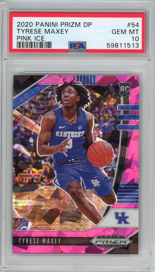Graded 2020-21 Panini Prizm DP Draft Picks Tyrese Maxey #54 Pink Ice Rookie RC Basketball Card PSA 10 Gem Mint - Sport Cards