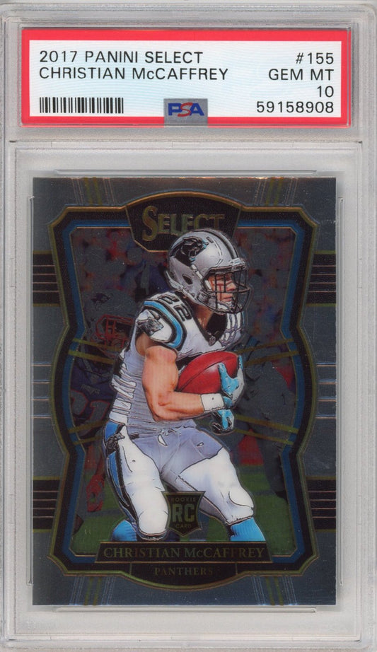 Graded 2017 Panini Select Christian McCaffrey #155 Premier Level Prizm Rookie RC Football Card PSA 10 Gem Mint