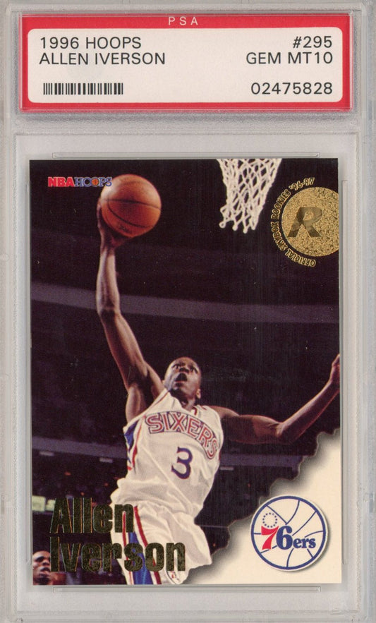 Graded 1996-97 NBA Hoops Allen Iverson #295 Rookie RC Basketball Card PSA 10 Gem Mint