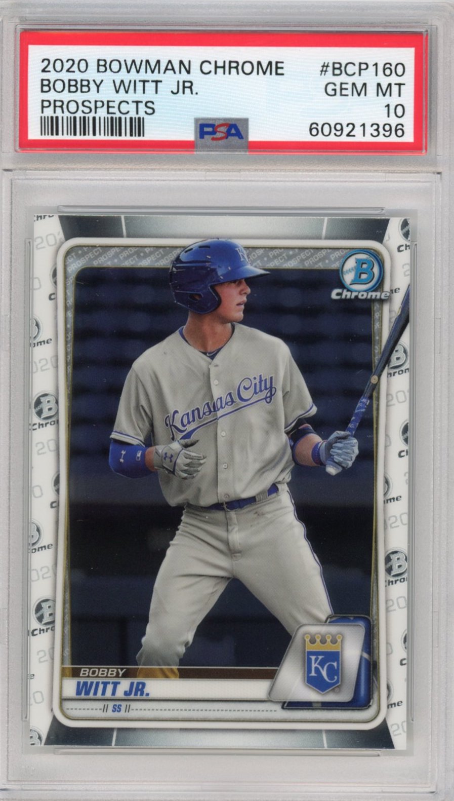 Graded 2020 Topps Bowman Chrome Bobby Witt Jr. #BCP160 Prospects Rookie RC Baseball Card PSA 10 Gem Mint