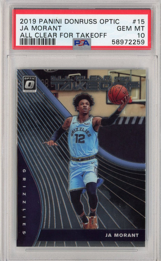Graded 2019-20 Panini Donruss Optic Ja Morant #15 All Clear For Takeoff Rookie RC Basketball Card PSA 10 Gem Mint