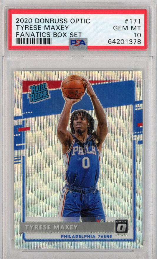 Graded 2020-21 Panini Donruss Optic Tyrese Maxey #171 Fanatics Box Set Rookie RC Basketball Card PSA 10 Gem Mint