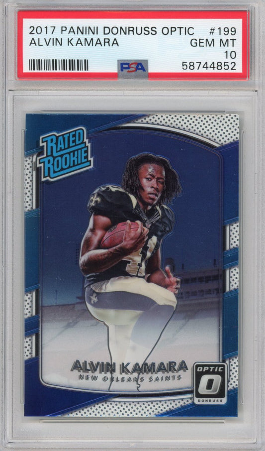Graded 2017 Panini Donruss Optic Alvin Kamara #199 Rookie RC Football Card PSA 10 Gem Mint