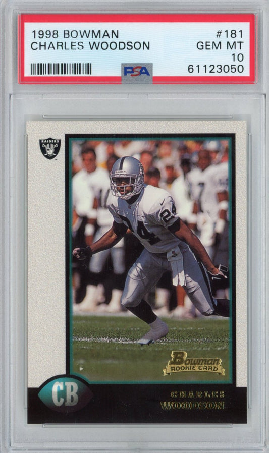 Graded 1998 Bowman Charles Woodson #181 Rookie RC Football Card PSA 10 Gem Mint