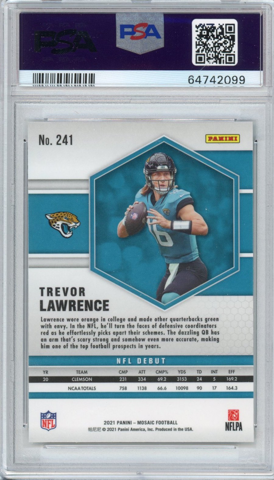 Graded 2021 Panini Mosaic Trevor Lawrence #241 Rookie RC Football Card PSA 10 Gem Mint