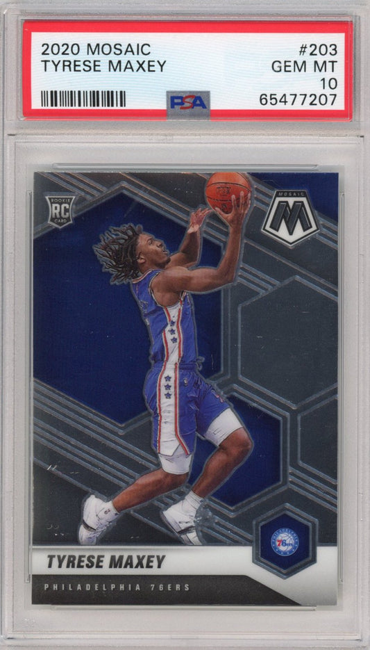 Graded 2020-21 Panini Mosaic Tyrese Maxey #203 Rookie RC Basketball Card PSA 10 Gem Mint - Sport Cards