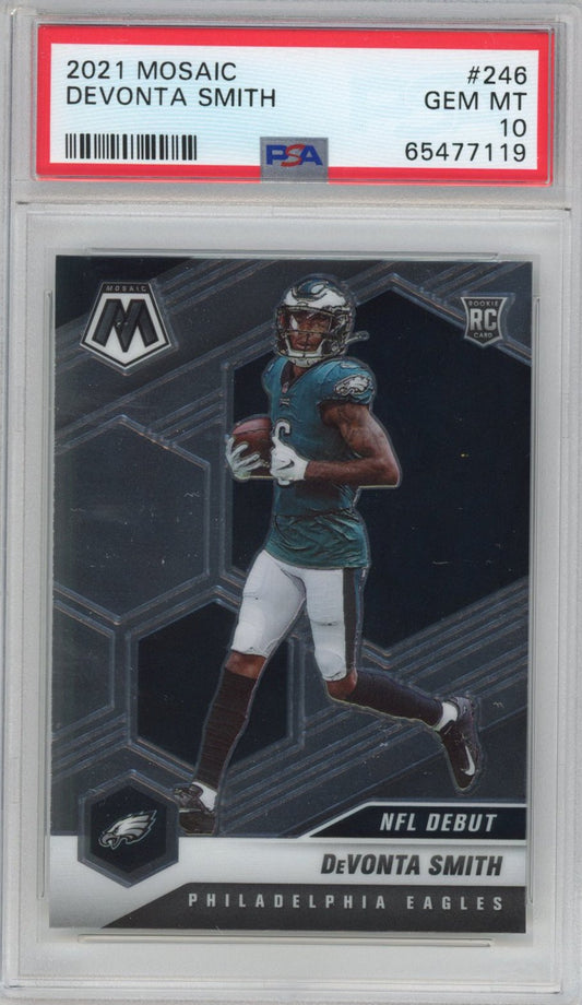 Graded 2021 Panini Mosaic DeVonta Smith #246 Rookie RC Football Card PSA 10 Gem Mint - Sport Cards