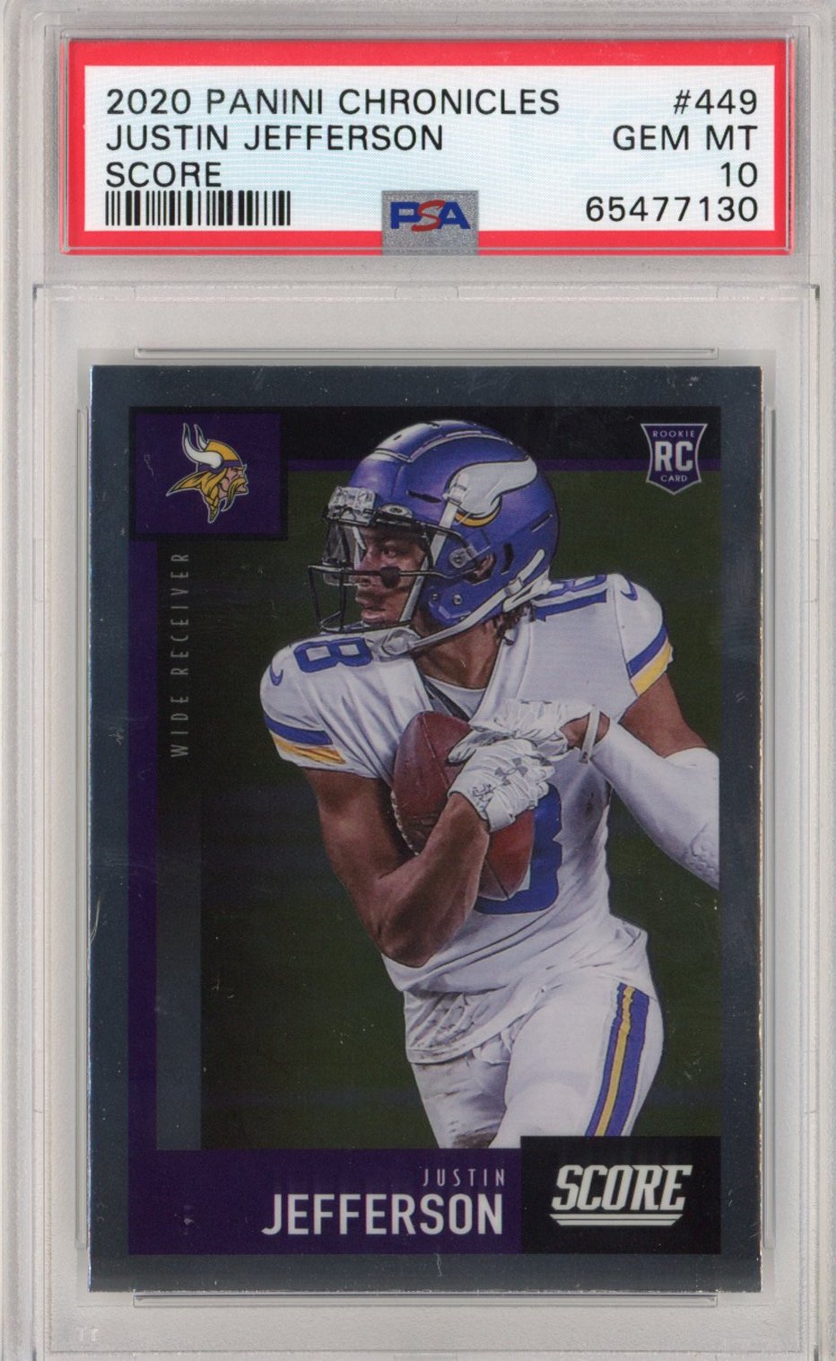 Graded 2020 Panini Chronicles Justin Jefferson #449 Score Rookie RC Football Card PSA 10 Gem Mint