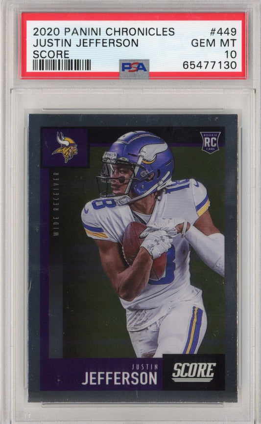 Graded 2020 Panini Chronicles Justin Jefferson #449 Score Rookie RC Football Card PSA 10 Gem Mint