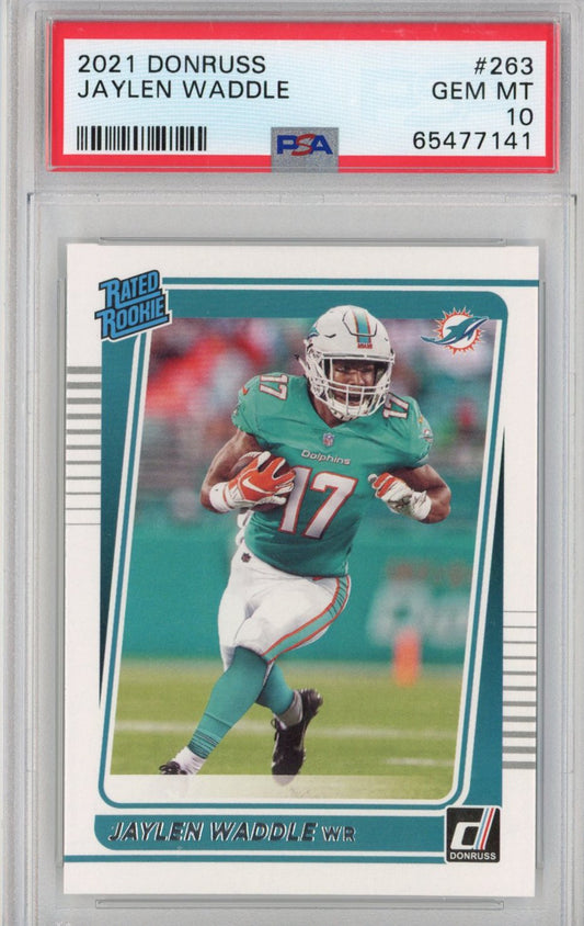 Graded 2021 Panini Donruss Jaylen Waddle #263 Rookie RC Football Card PSA 10 Gem Mint
