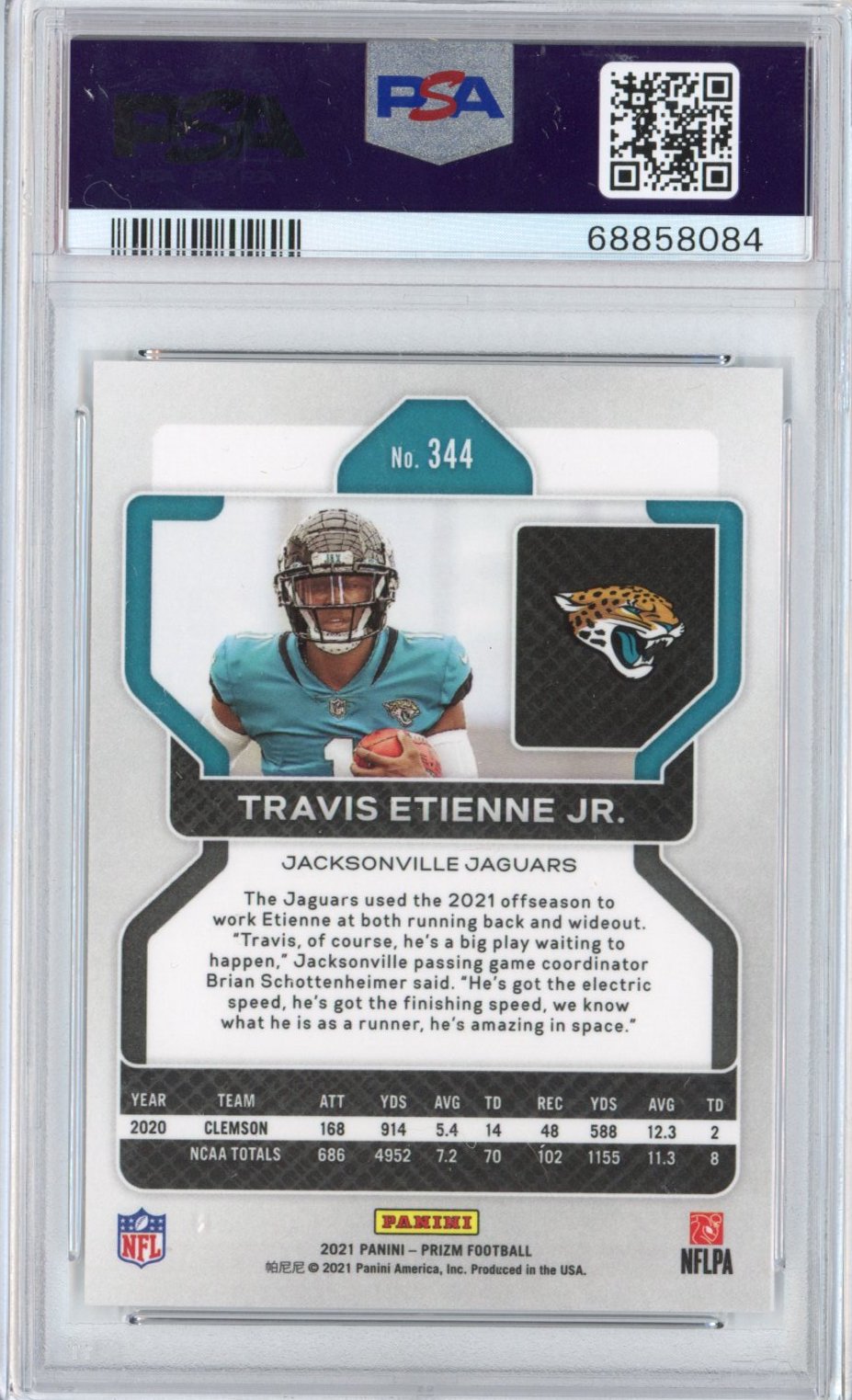 Graded 2021 Panini Prizm Travis Etienne Jr. #344 Rookie RC Football Card PSA 10 Gem Mint
