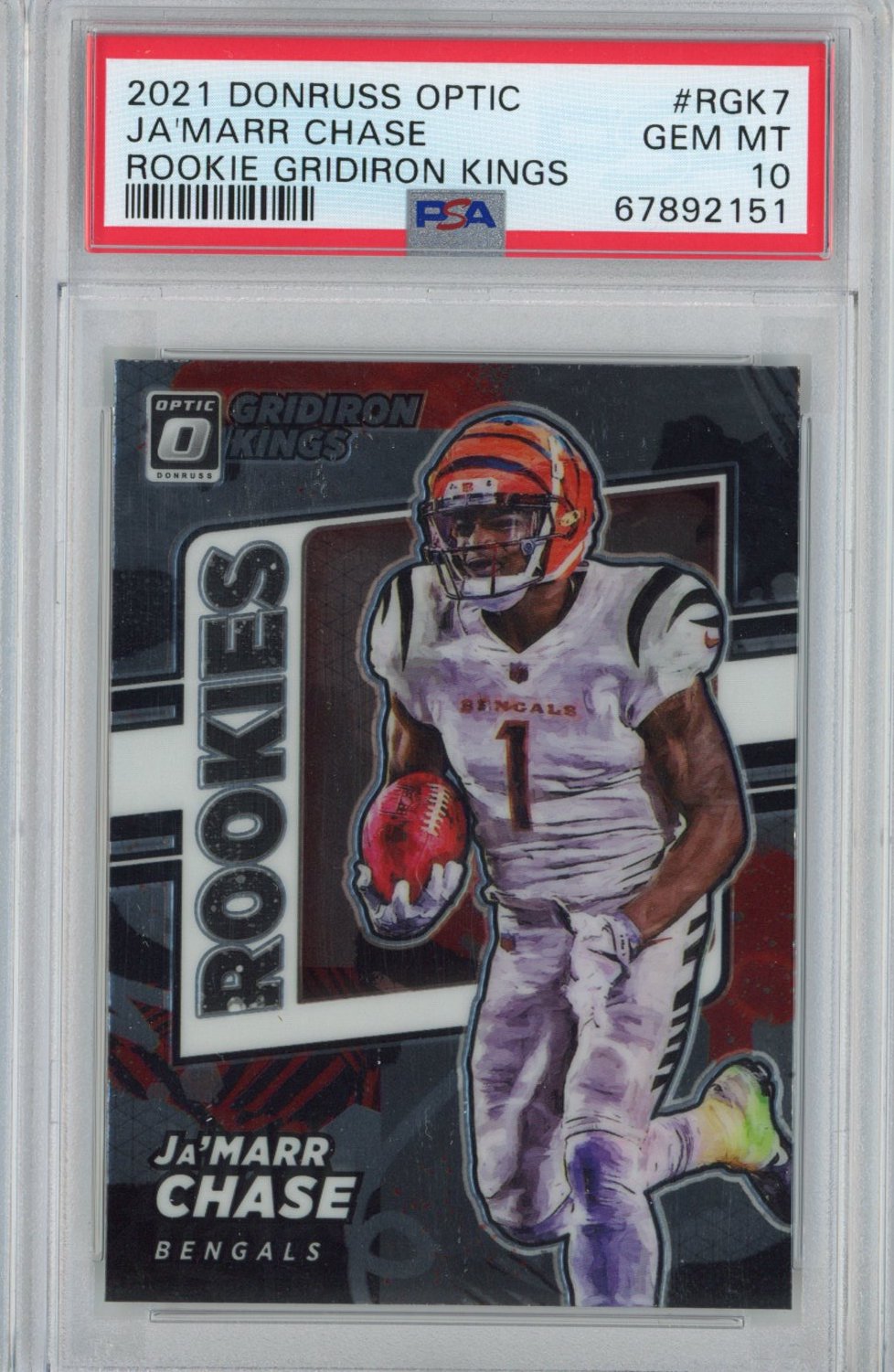Graded 2021 Panini Donruss Optic Ja'Marr Chase #RGK7 Gridiron Kings Rookie RC Football Card PSA 10 Gem Mint