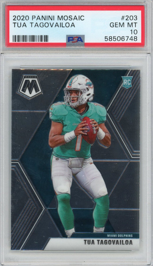 Graded 2020 Panini Mosaic Tua Tagovailoa #203 Rookie RC Football Card PSA 10 Gem Mint