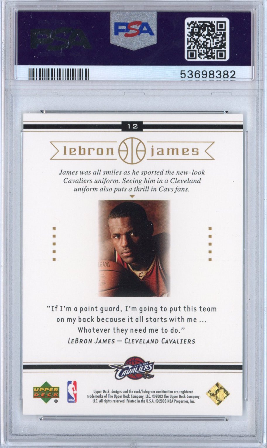Graded 2003-04 Upper Deck LeBron James #12 Box Set Rookie RC Basketball Card PSA 10 Gem Mint