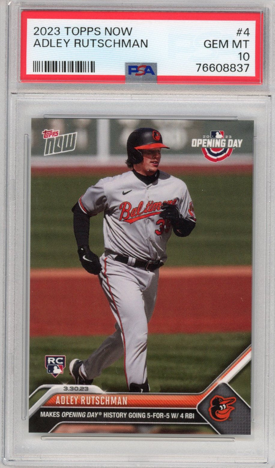 Graded 2023 Topps Now Adley Rutschman #4 Rookie RC Baseball Card PSA 10 Gem Mint