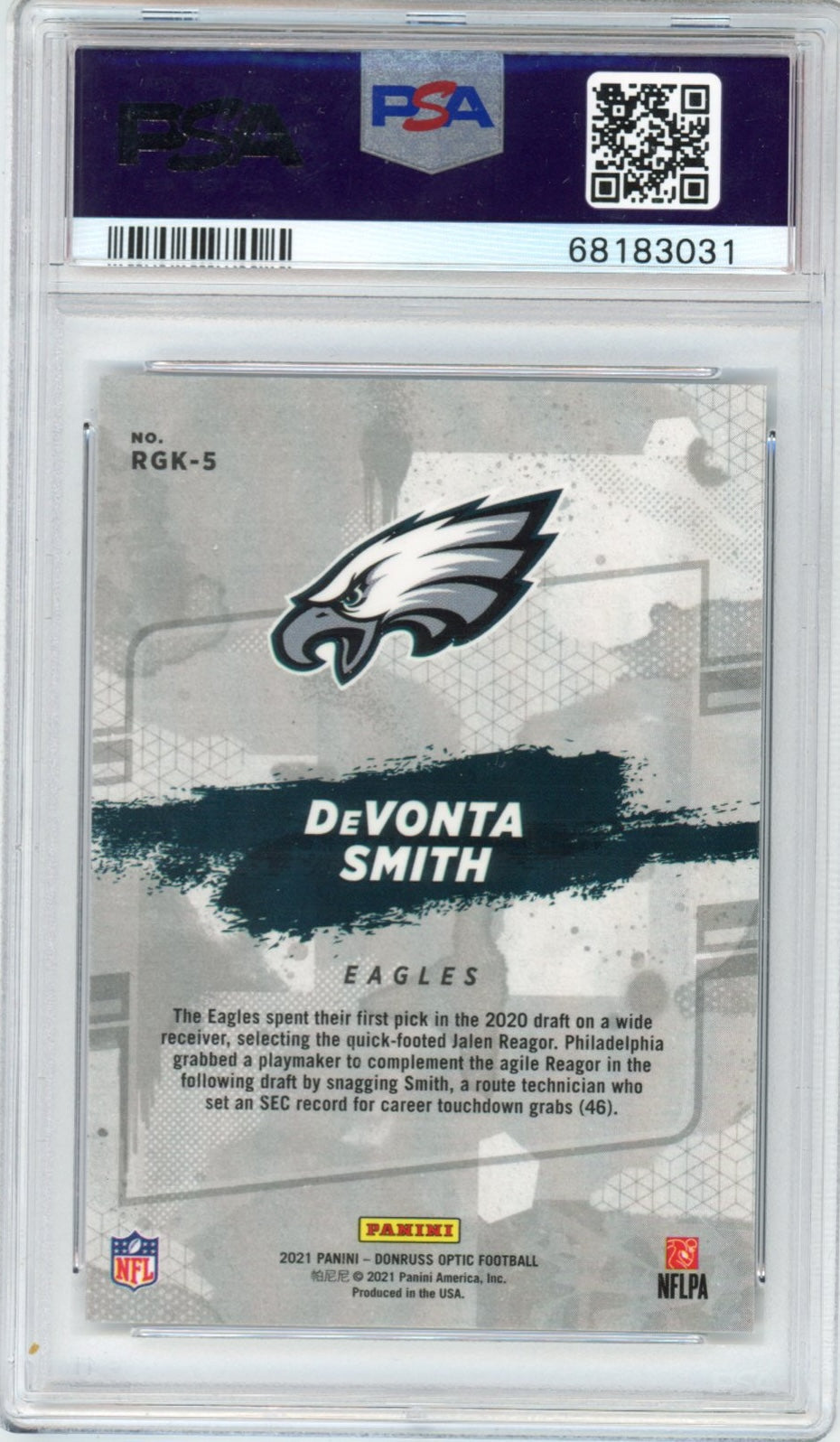 Graded 2021 Panini Donruss Optic DeVonta Smith #RGK5 Rookie Gridiron Kings Rookie RC Football Card PSA 10 Gem Mint