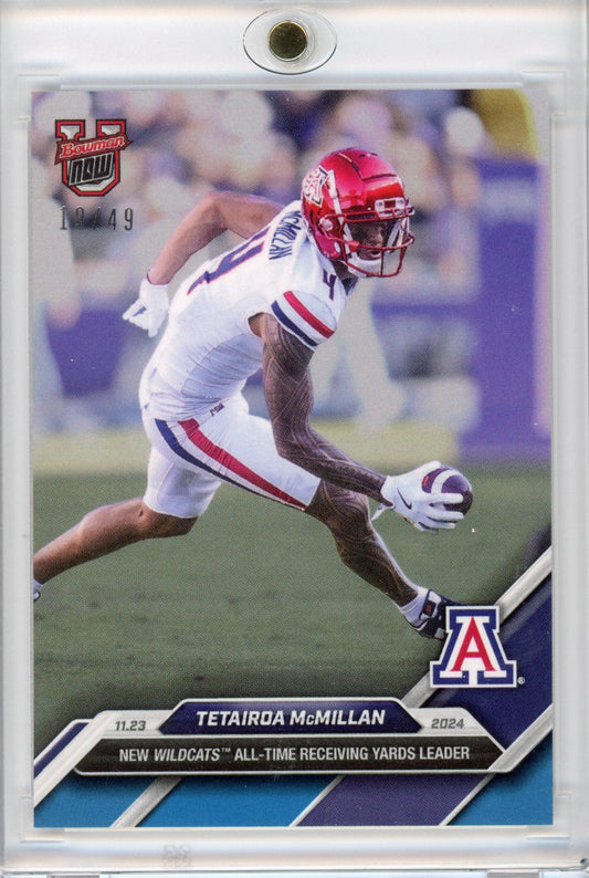 2024 Topps Bowman U Now Tetairoa McMillan #47 Blue #/49 Arizona Wildcats Football Card