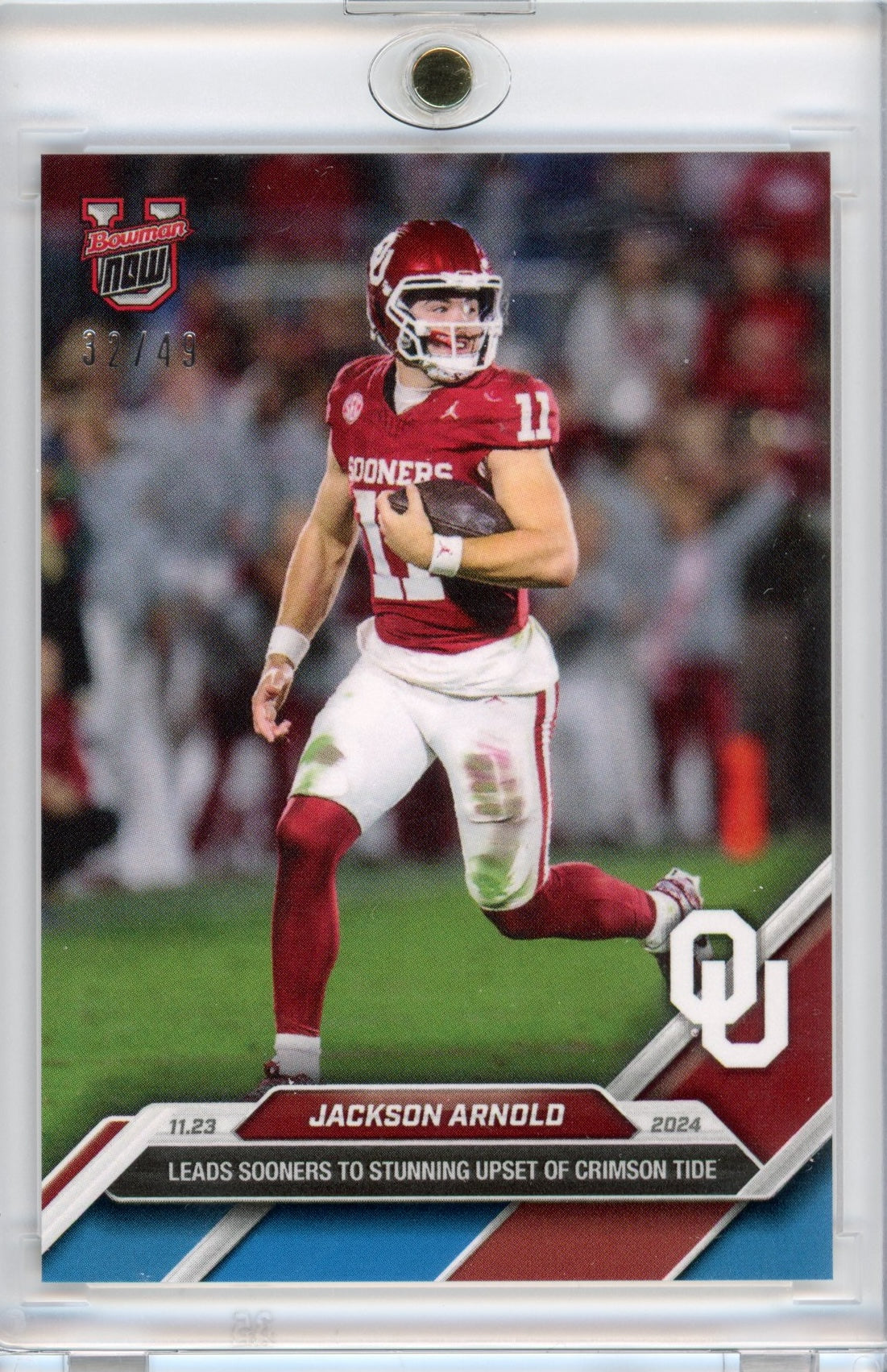 2024 Topps Bowman U Now Jackson Arnold #46 Blue #/49 Oklahoma Sooners Rookie RC Football Card
