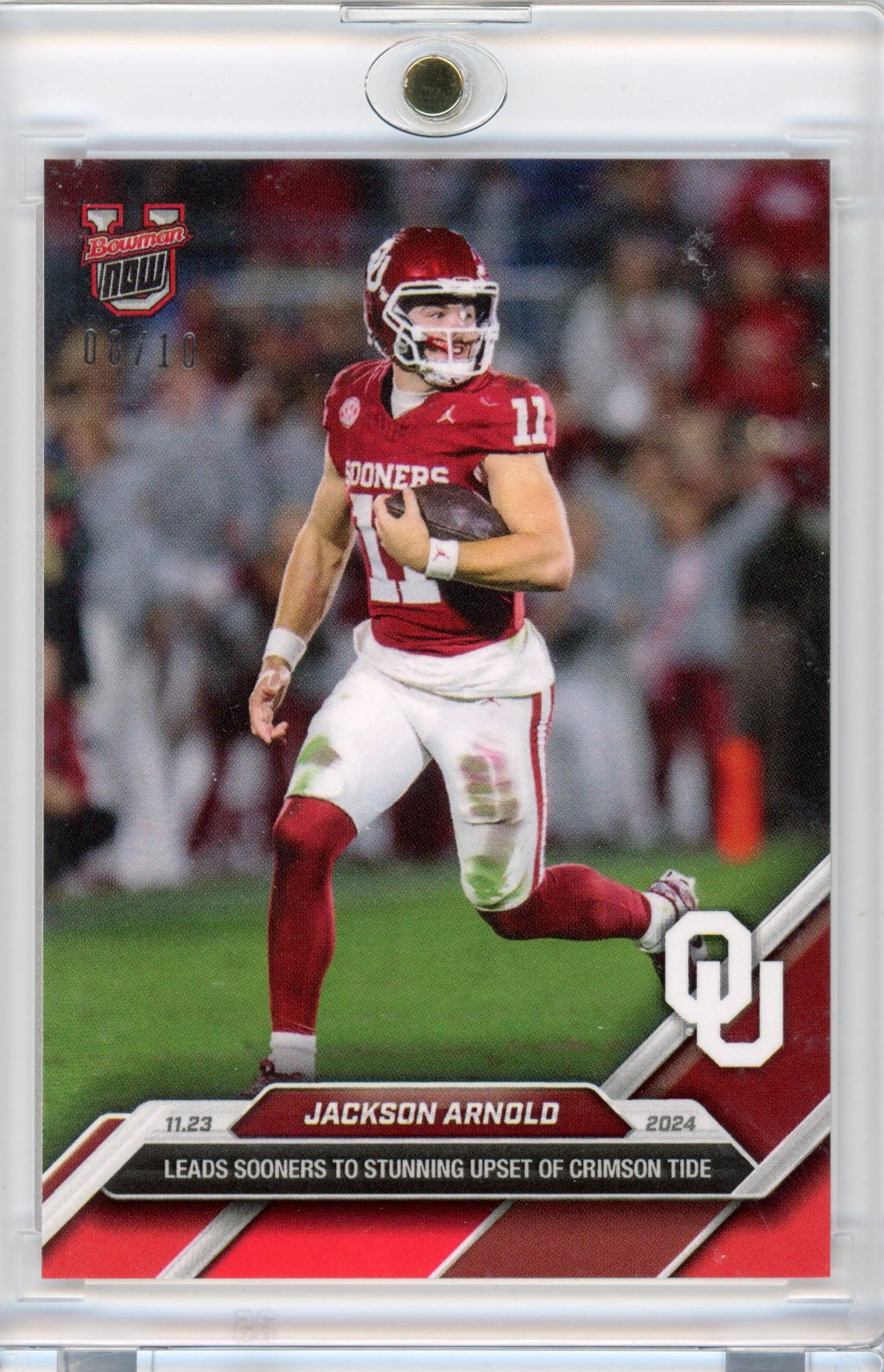2024 Topps Bowman U Now Jackson Arnold #46 Red #/10 Oklahoma Sooners Rookie RC Football Card