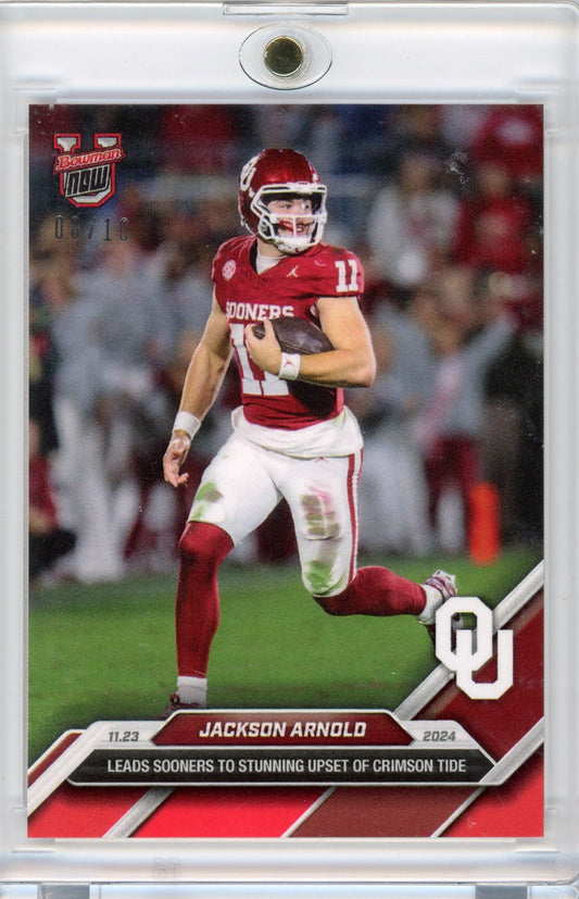 2024 Topps Bowman U Now Jackson Arnold #46 Red #/10 Oklahoma Sooners Rookie RC Football Card