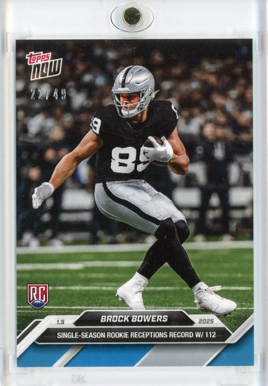 2024 Topps Now Brock Bowers #20 Blue #/49 Las Vegas Raiders Rookie RC Football Card