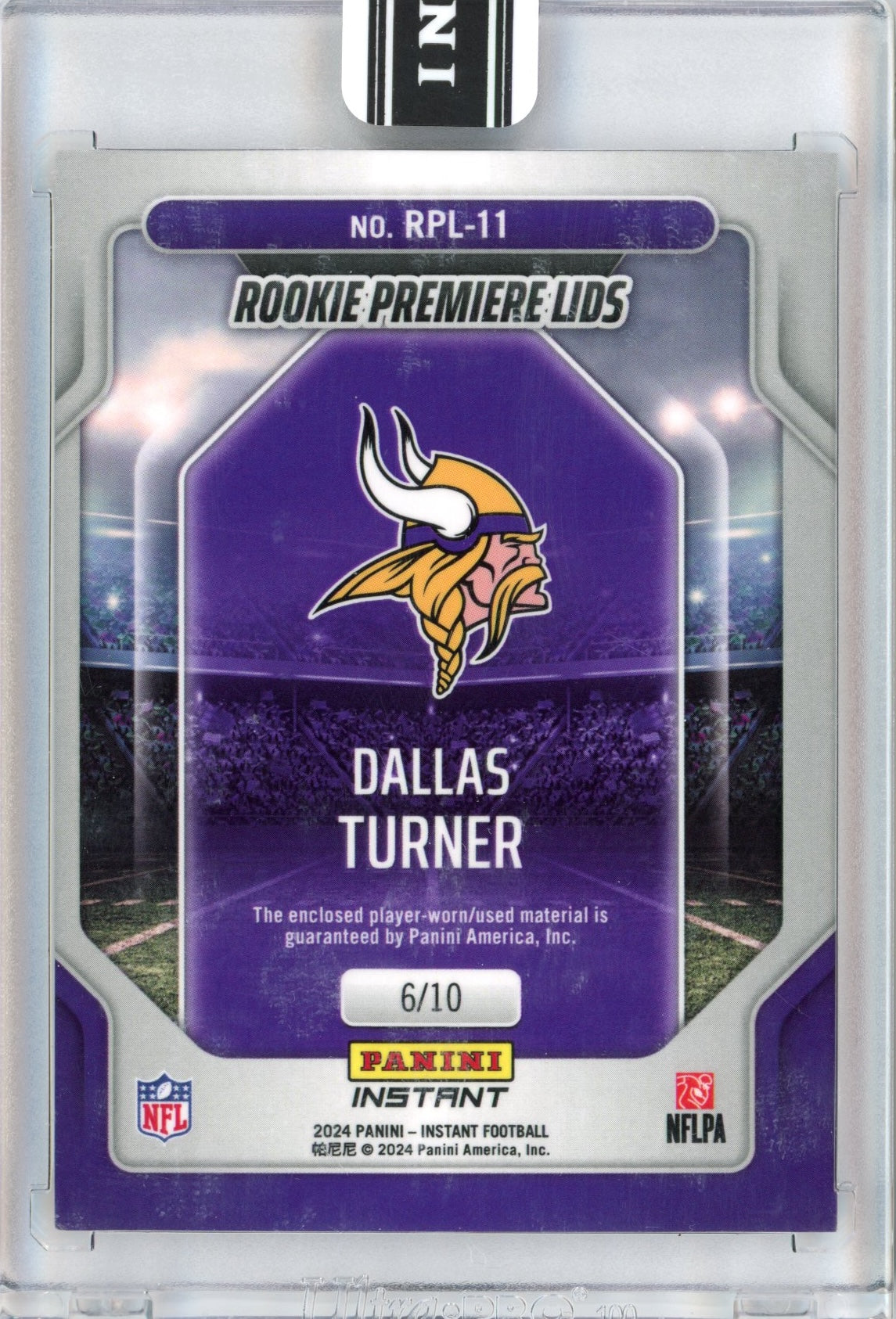 2024 Panini Instant Dallas Turner #RPL-11 Rookie Premiere Lids #/10 Rookie RC Football Card - Sport Cards