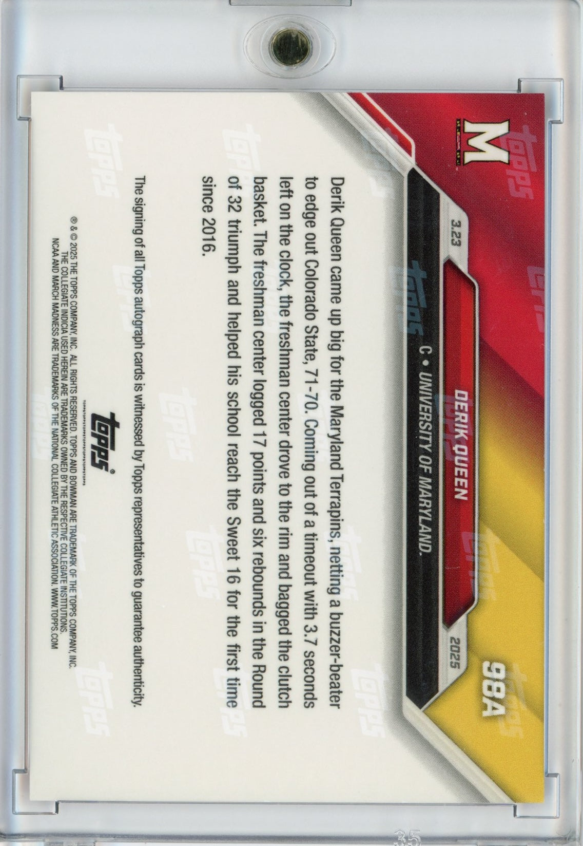 2024 Topps Bowman U Now Derik Queen #98A Red Auto /10 Rookie RC Basketball Card - Sport Cards