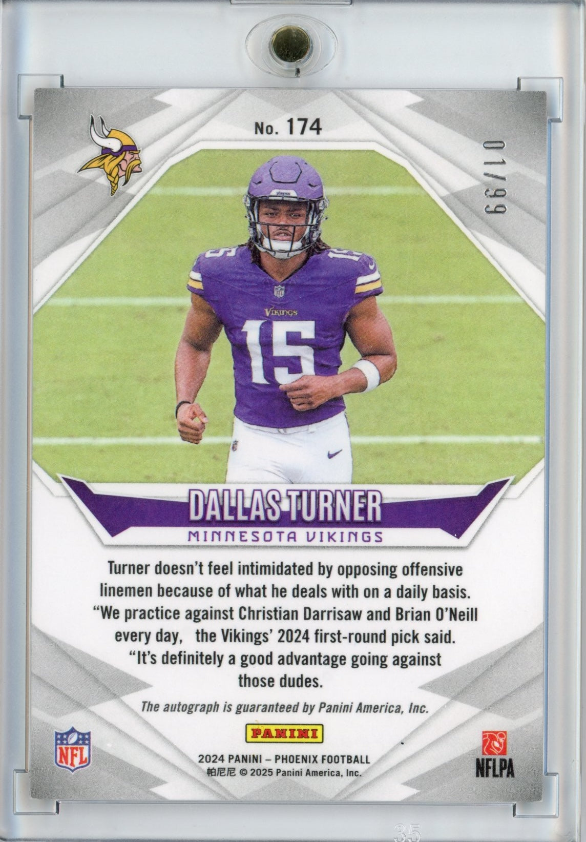 2024 Panini Phoenix Dallas Turner #174 Red Autograph /99 Rookie RC Football Card - Sport Cards