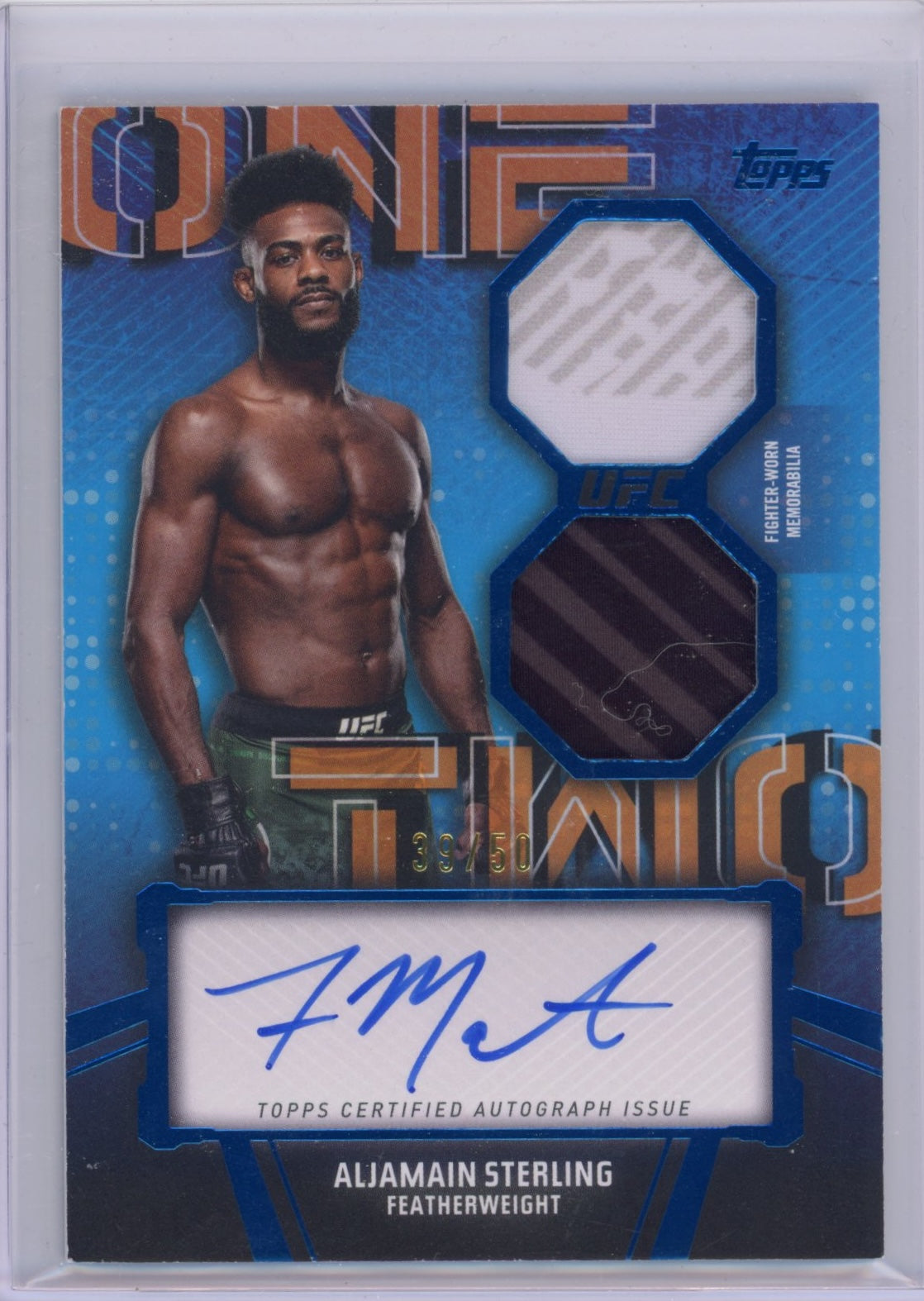 2024 Topps Knockout Aljamain Sterling #OTCASG 1-2 Combo Auto Relic Blue /50 UFC MMA Card - Sport Cards