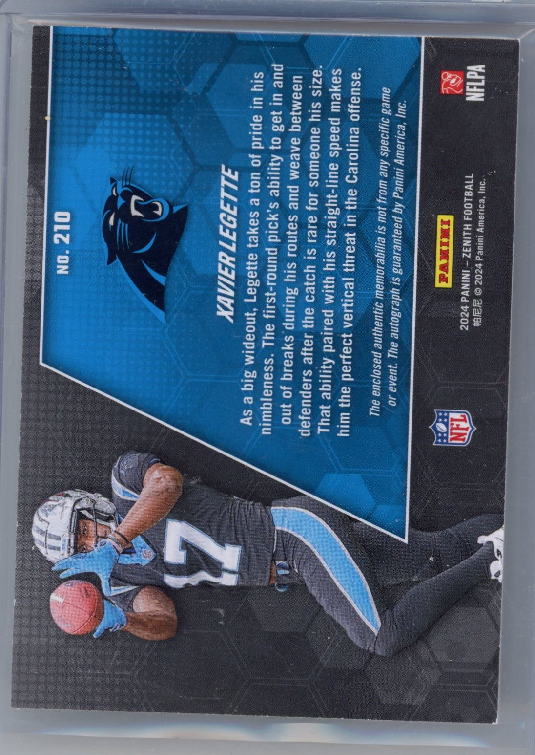 2024 Panini Zenith Xavier Legette #210 Relic Auto /399 Rookie RC Football Card - Sport Cards