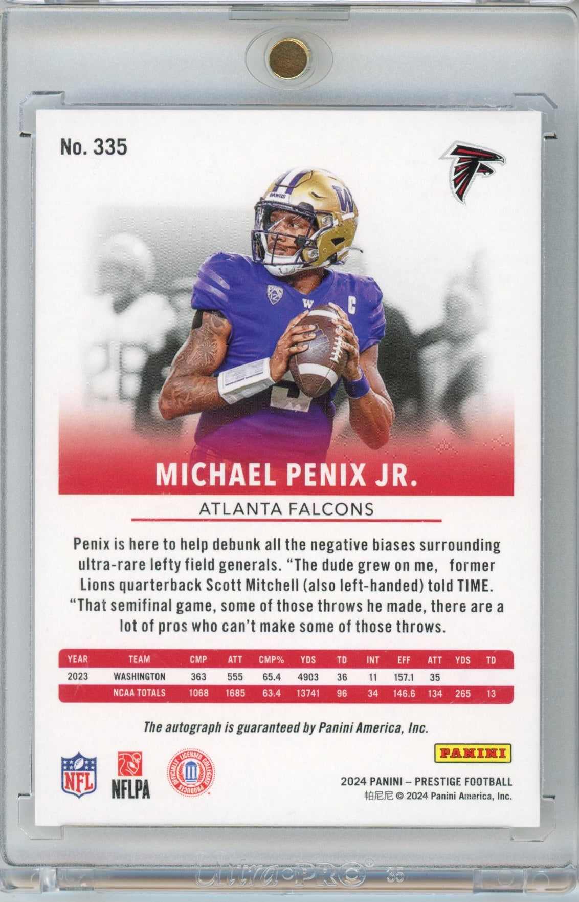 2024 Panini Prestige Michael Penix Jr #335 Xtra Points Auto Atlanta Falcons Rookie RC Football Card