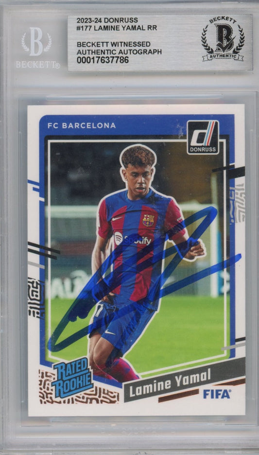 Graded 2023-24 Panini Donruss Lamine Yamal #RR Rated Rookie Signed Rookie RC Soccer Card Beckett BAS BGS Auto Auth Authentic COA