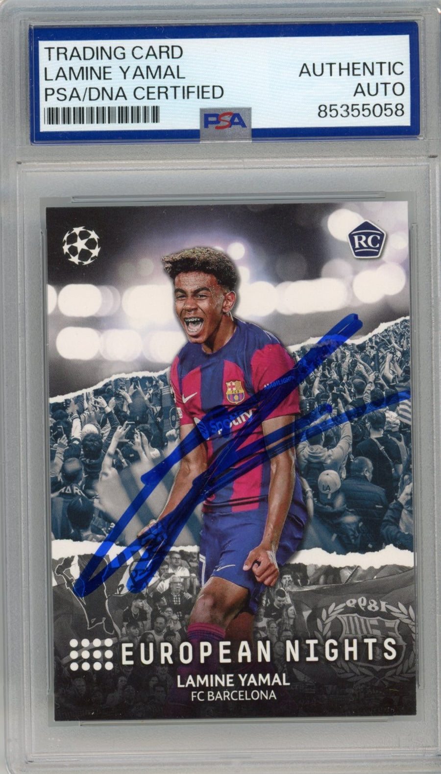 Graded 2023-24 Topps UCC Lamine Yamal #EURO European Nights Signed Rookie RC Soccer Card PSA/DNA Auth Authentic