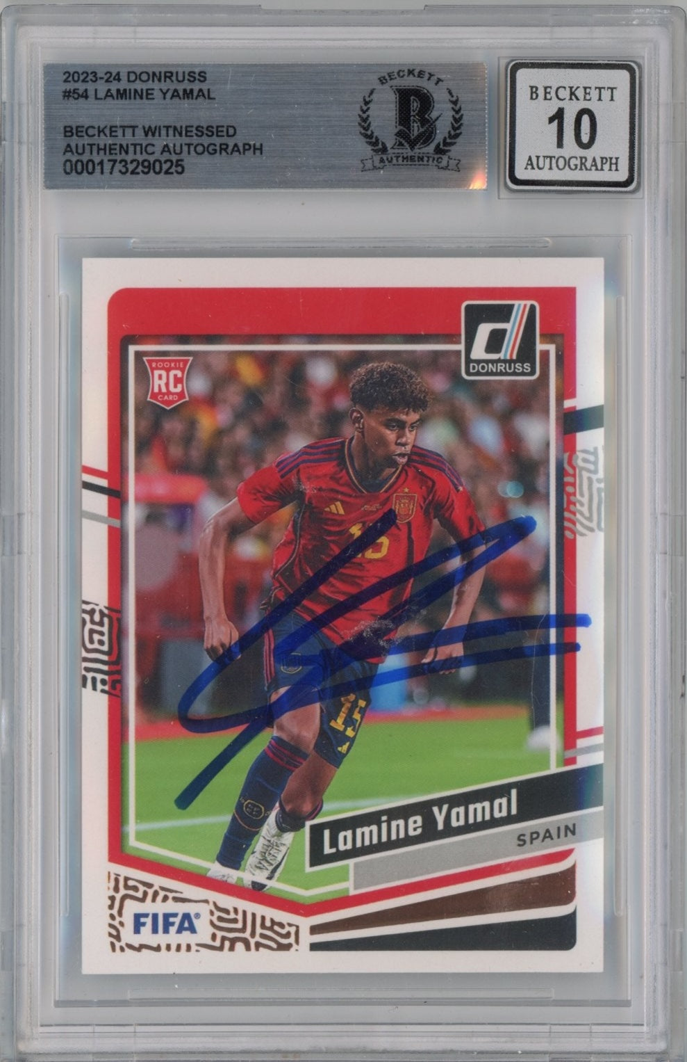 Graded 2023 Panini Donruss Lamine Yamal #LAMINE Signed Rookie RC Soccer Card Beckett BAS BGS Auto 10
