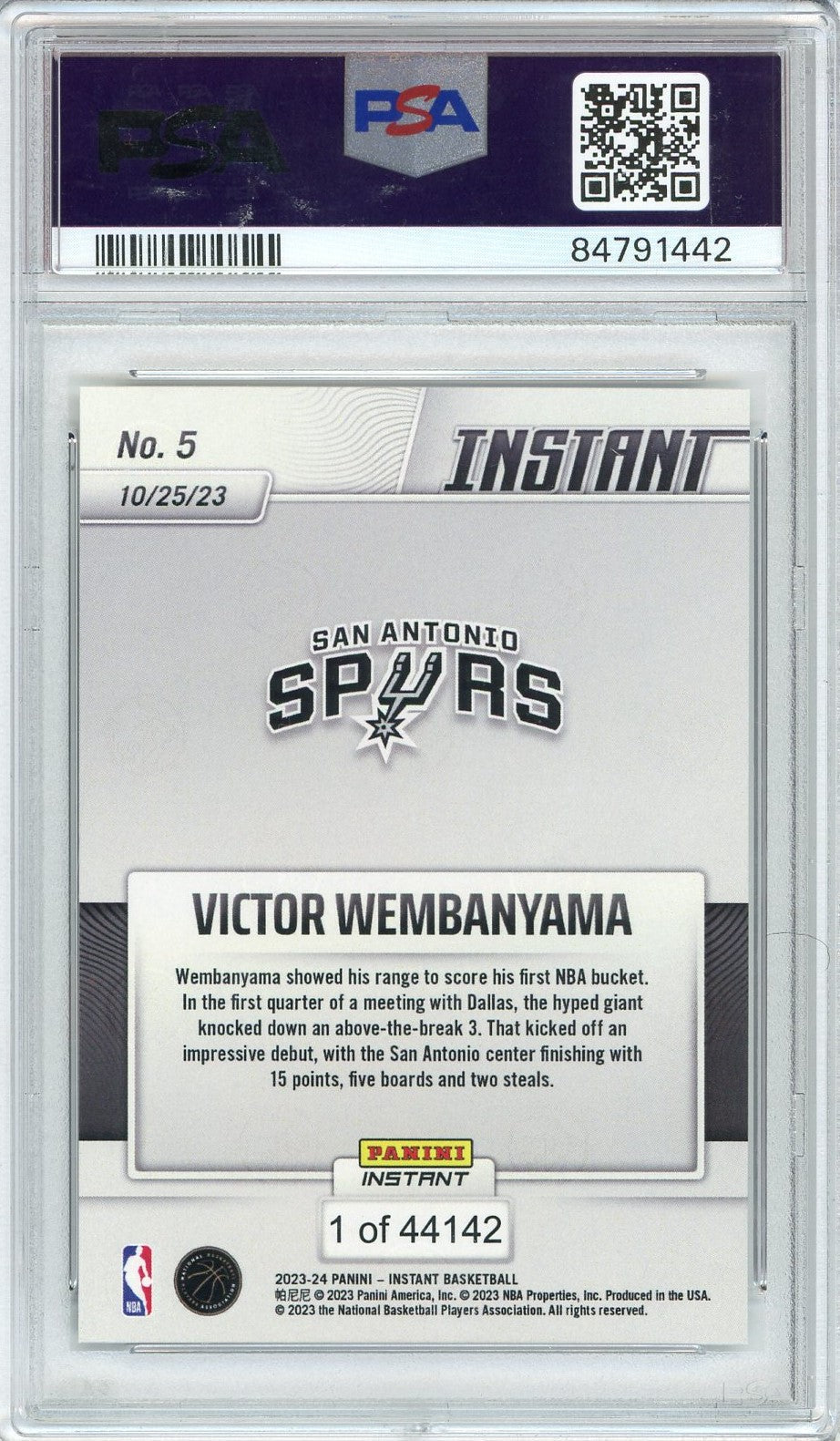 Graded 2023 Panini Instant Victor Wembanyama #5 Rookie RC Basketball Card PSA 10 Gem Mint