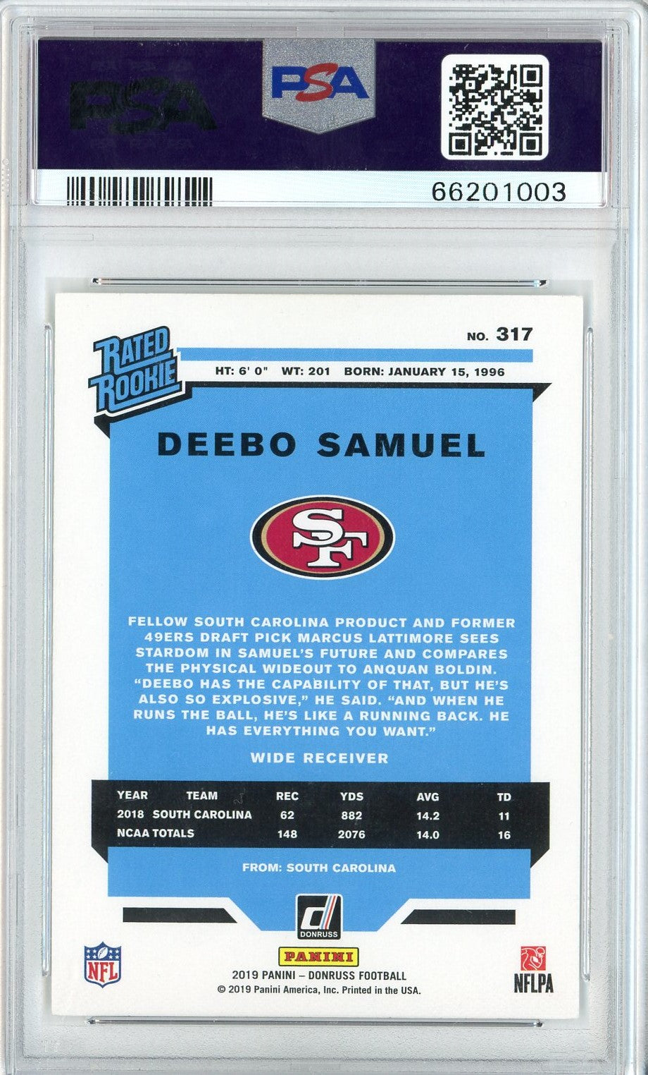 Graded 2019 Panini Donruss Deebo Samuel #317 Canvas Rookie RC Football Card PSA 10 Gem Mint