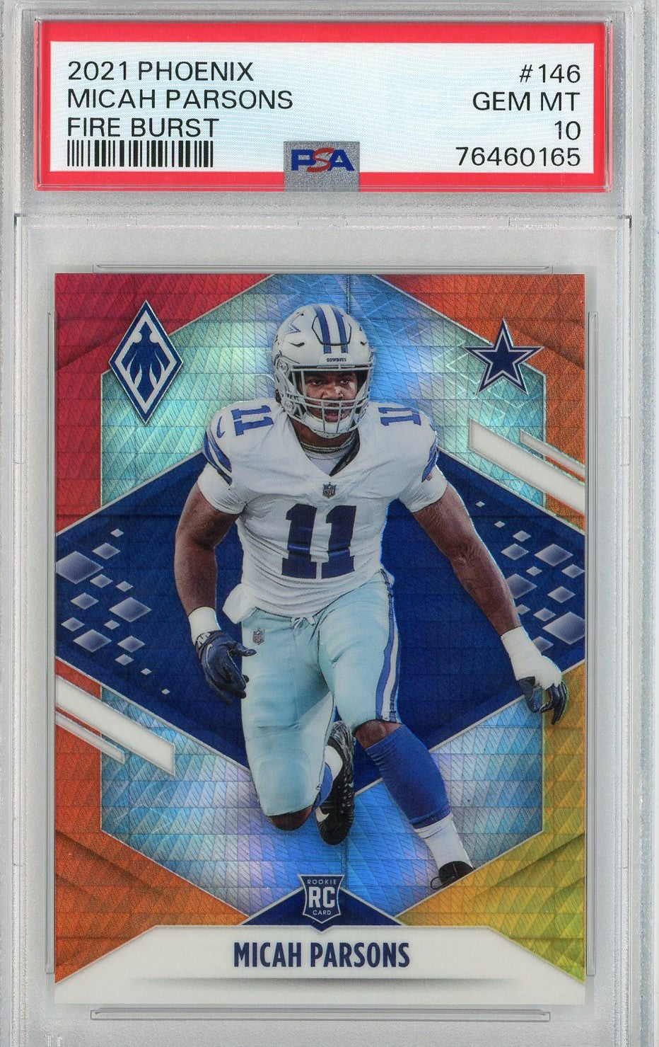 Graded 2021 Phoenix Micah Parsons #146 Fire Burst Rookie RC Football Card PSA 10 Gem Mint