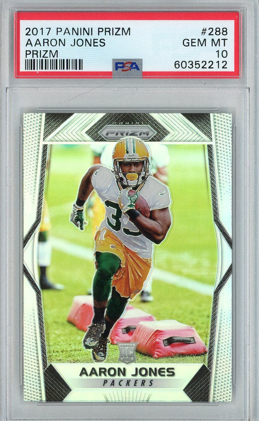 Graded 2017 Panini Prizm Aaron Jones #288 Prizm Rookie RC Football Card PSA 10 Gem Mint - Sport Cards