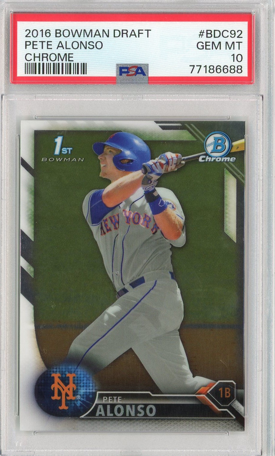 Graded 2016 Bowman Draft Pete Alonso #BDC92 Chrome Rookie RC Baseball Card PSA 10 Gem Mint