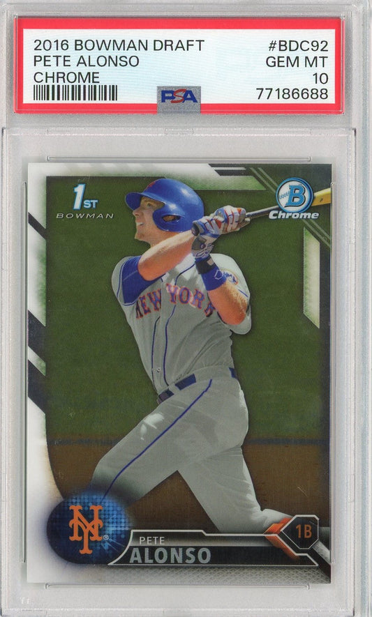 Graded 2016 Bowman Draft Pete Alonso #BDC92 Chrome Rookie RC Baseball Card PSA 10 Gem Mint