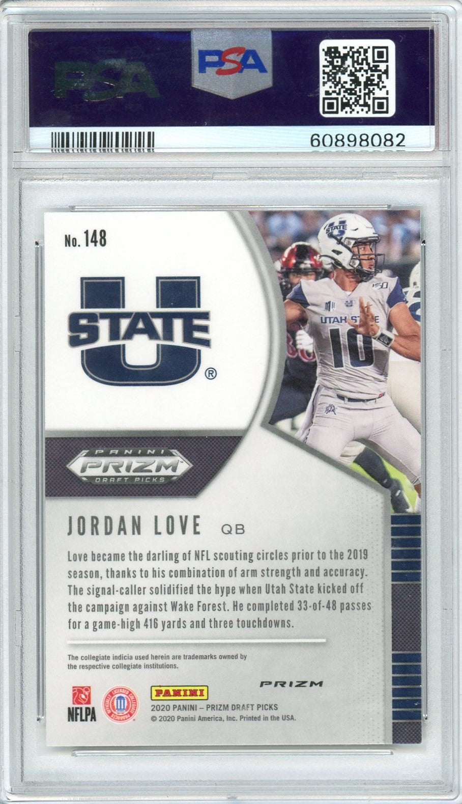 Graded 2020 Panini Prizm DP Jordan Love #148 Silver Prizm Rookie RC Football Card PSA 10 Gem Mint